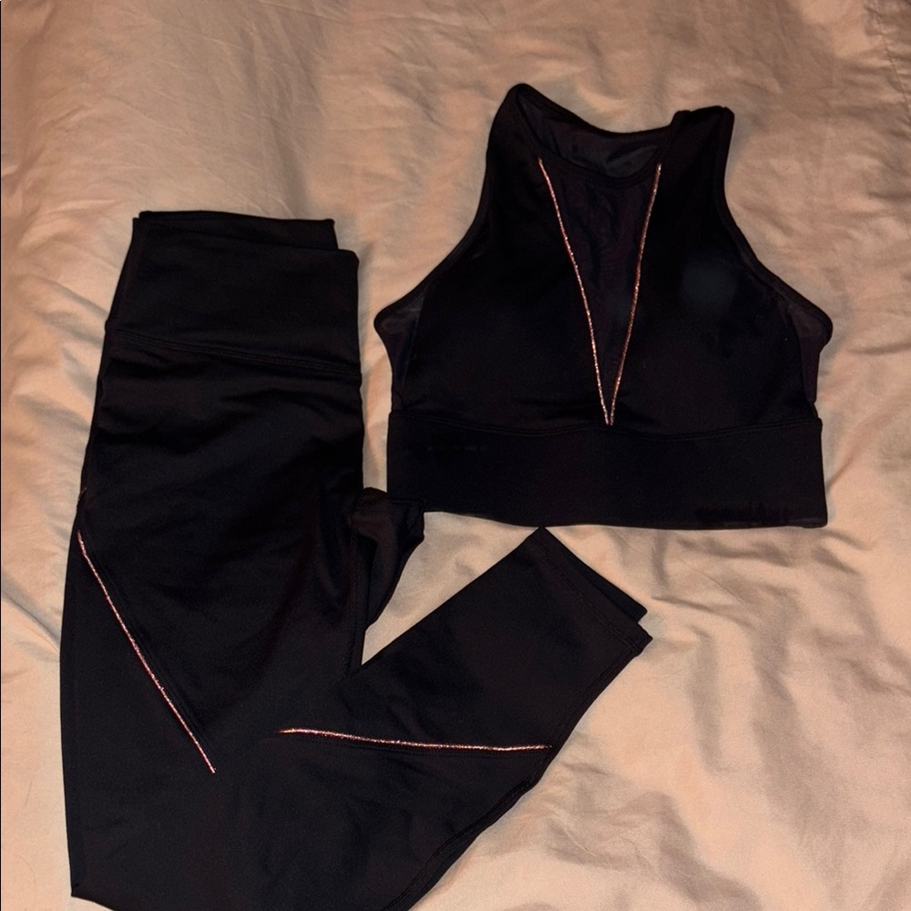 Black Activewear Set with Pink Accents